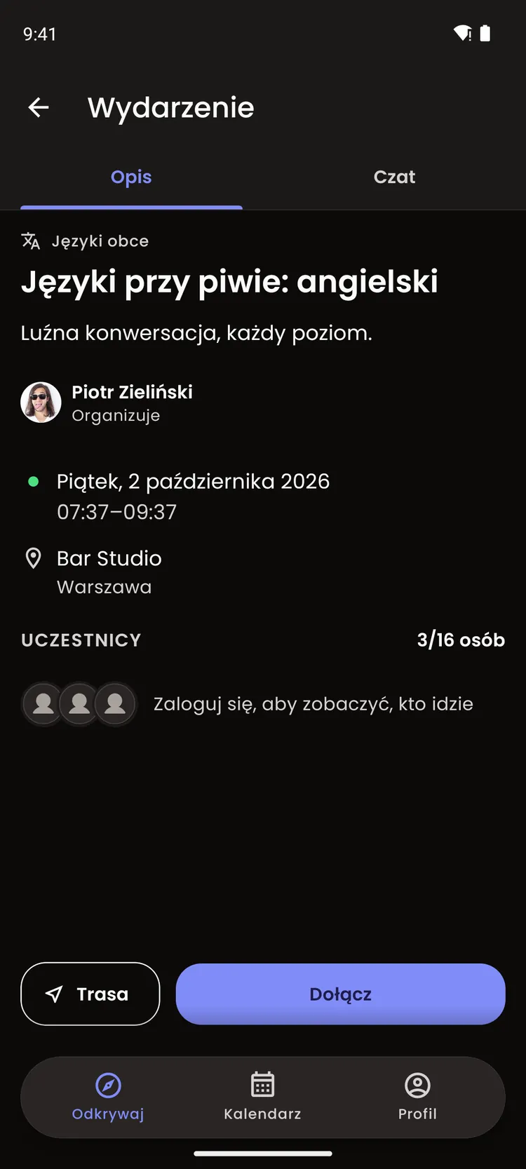 Meeties: szczegóły przykładowego spotkania „Języki przy piwie”