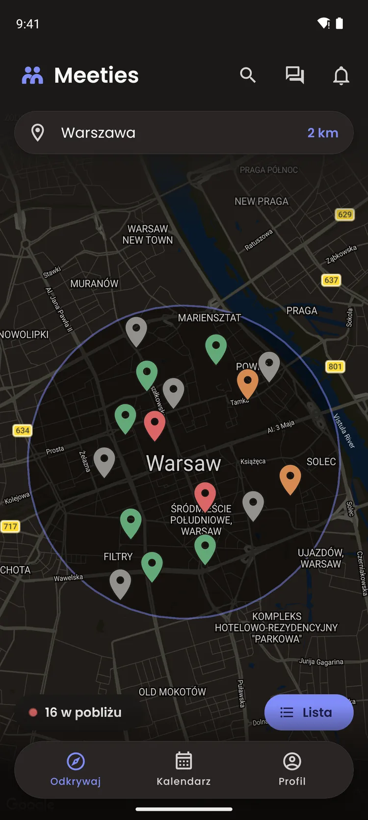 Meeties: mapa przykładowych spotkań w Warszawie